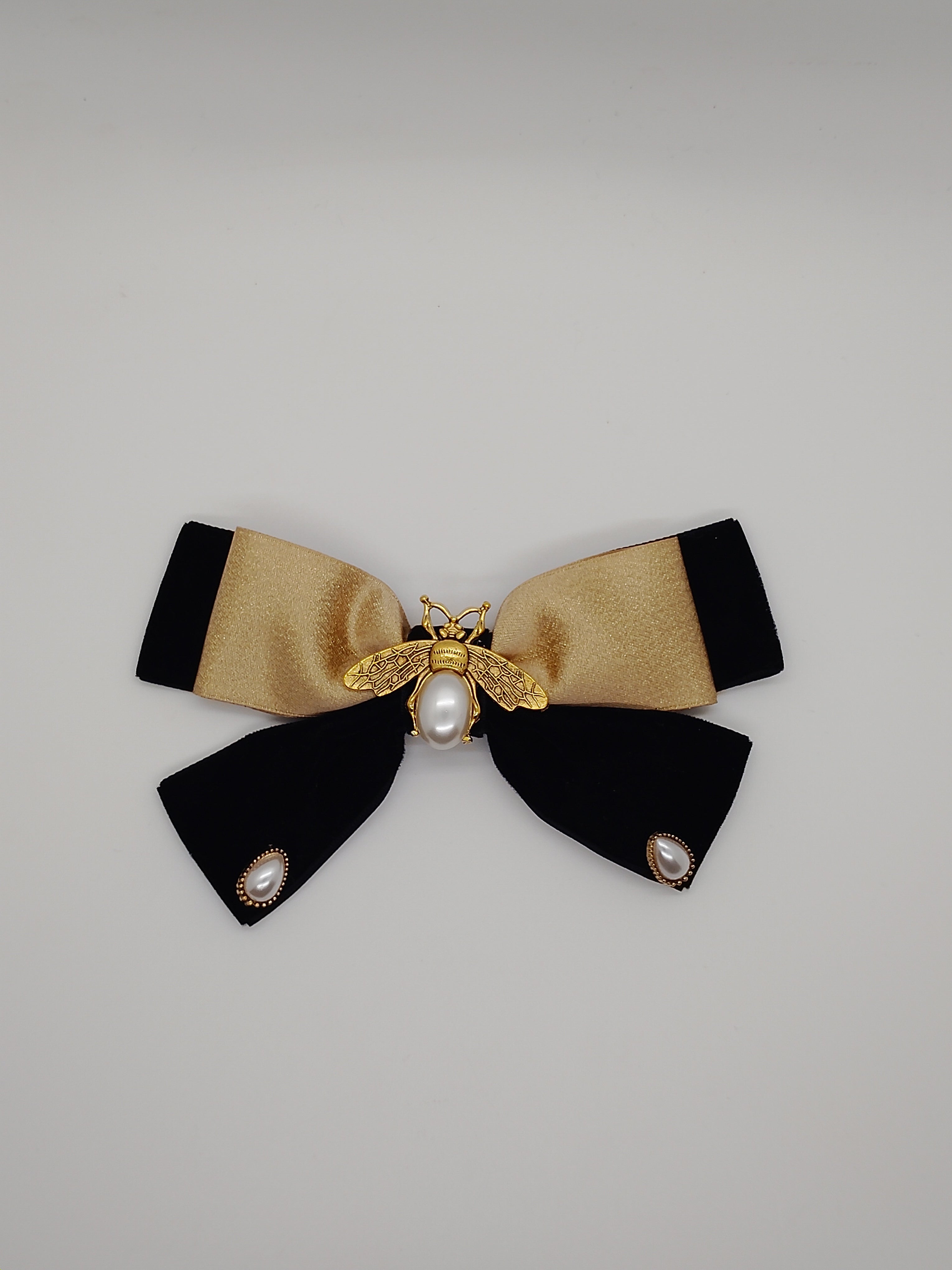 Gold and Black Velvet Bow